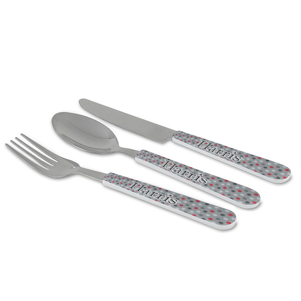 Red & Gray Polka Dots Cutlery Set - MAIN