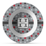 Red & Gray Polka Dots Plastic Bowl - Microwave Safe - Composite Polymer (Personalized)