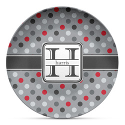 Red & Gray Polka Dots Microwave Safe Plastic Plate - Composite Polymer (Personalized)