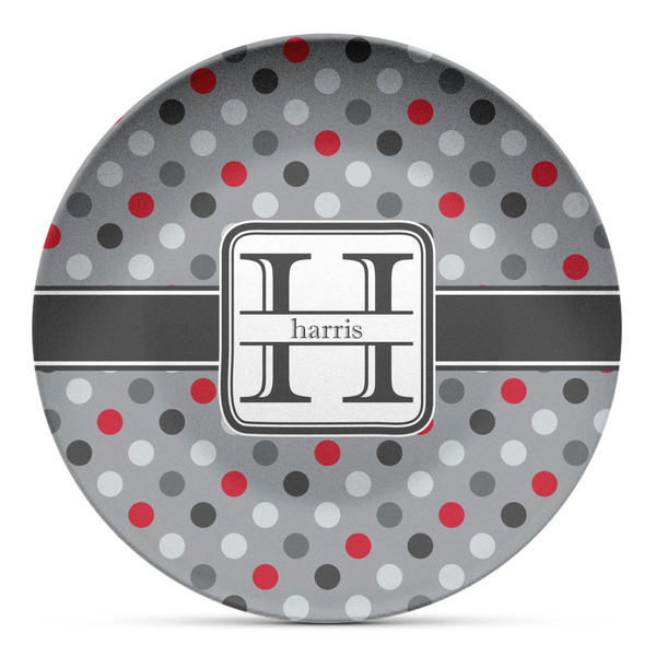 Custom Red & Gray Polka Dots Microwave Safe Plastic Plate - Composite Polymer (Personalized)