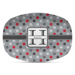 Red & Gray Polka Dots Plastic Platter - Microwave & Oven Safe Composite Polymer (Personalized)