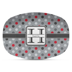 Red & Gray Polka Dots Plastic Platter - Microwave & Oven Safe Composite Polymer (Personalized)