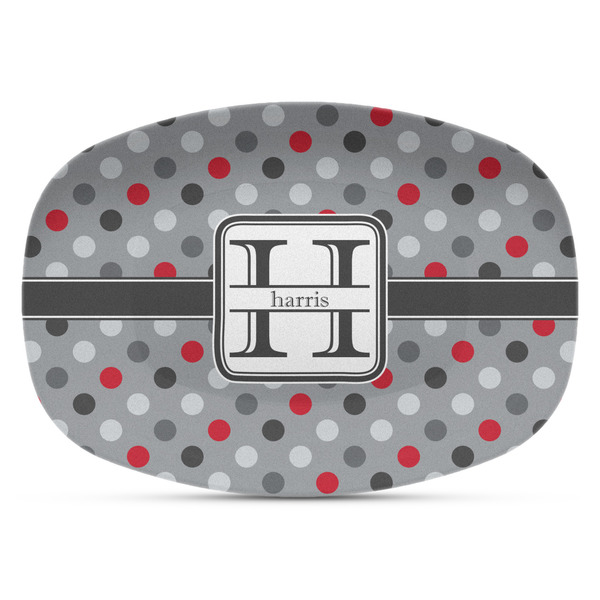 Custom Red & Gray Polka Dots Plastic Platter - Microwave & Oven Safe Composite Polymer (Personalized)