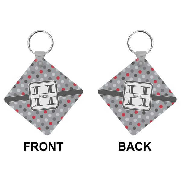 Red & Gray Polka Dots Diamond Keychain (Front + Back)