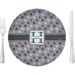 Red & Gray Polka Dots 10" Glass Lunch / Dinner Plates - Single or Set (Personalized)