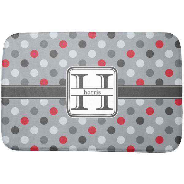 Custom Red & Gray Polka Dots Dish Drying Mat (Personalized)