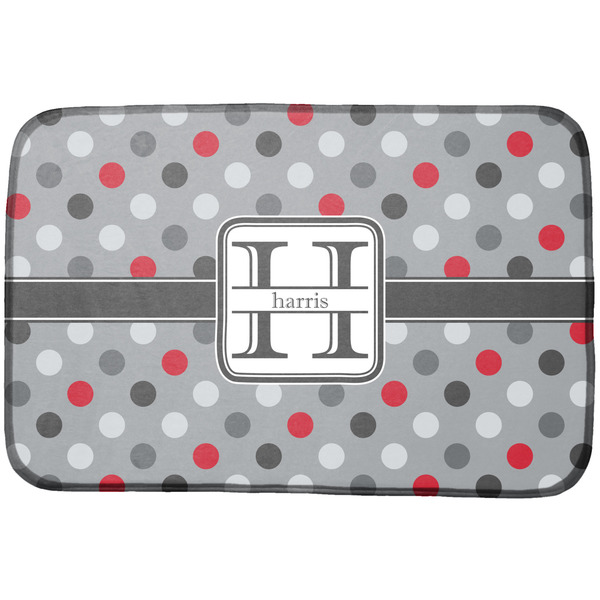 Custom Red & Gray Polka Dots Dish Drying Mat (Personalized)