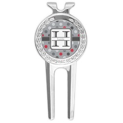 Red & Gray Polka Dots Golf Divot Tool & Ball Marker (Personalized)