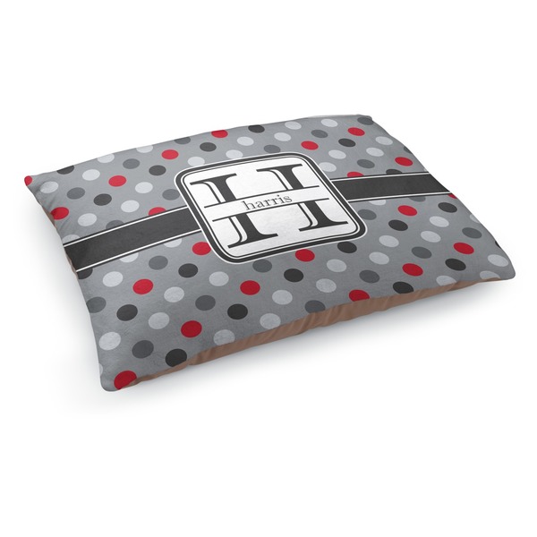 Custom Red & Gray Polka Dots Dog Bed - Medium w/ Name and Initial