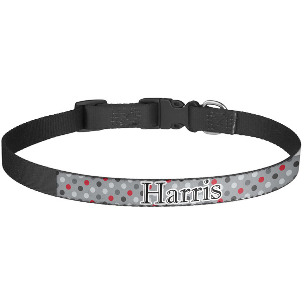 Custom Red & Gray Polka Dots Dog Collar - Large (Personalized)