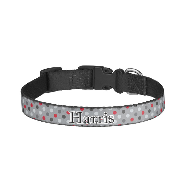 Custom Red & Gray Polka Dots Dog Collar - Large (Personalized)