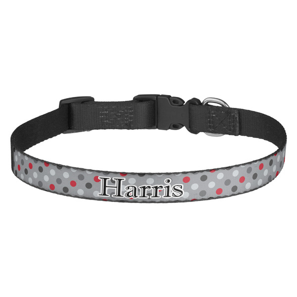 Custom Red & Gray Polka Dots Dog Collar (Personalized)