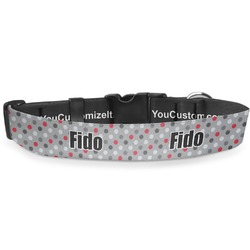 Red & Gray Polka Dots Deluxe Dog Collar - Large (13" to 21") (Personalized)