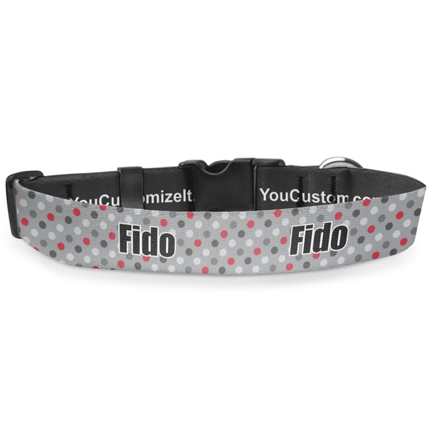 Custom Red & Gray Polka Dots Deluxe Dog Collar - Toy (6" to 8.5") (Personalized)
