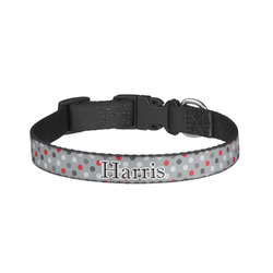 Red & Gray Polka Dots Dog Collar - Small (Personalized)