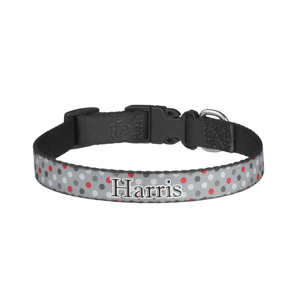 Custom Red & Gray Polka Dots Dog Collar - Small (Personalized)