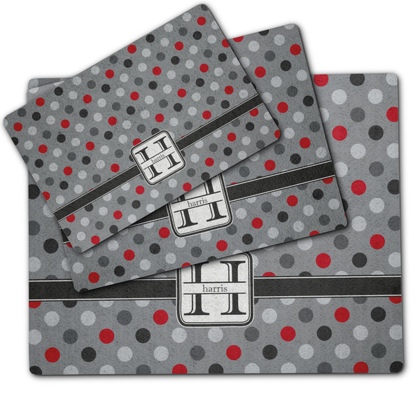 Red & Gray Polka Dots Dog Food Mat - MAIN (sm, med, lrg)