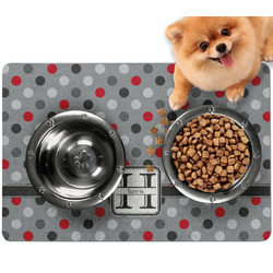 Red & Gray Polka Dots Dog Food Mat - Small w/ Name and Initial
