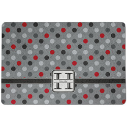 Red & Gray Polka Dots Dog Food Mat w/ Name and Initial