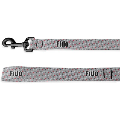 Red & Gray Polka Dots Deluxe Dog Leash - 4 ft (Personalized)