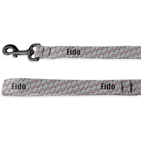 Custom Red & Gray Polka Dots Deluxe Dog Leash - 4 ft (Personalized)