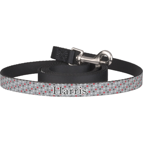 Custom Red & Gray Polka Dots Dog Leash (Personalized)