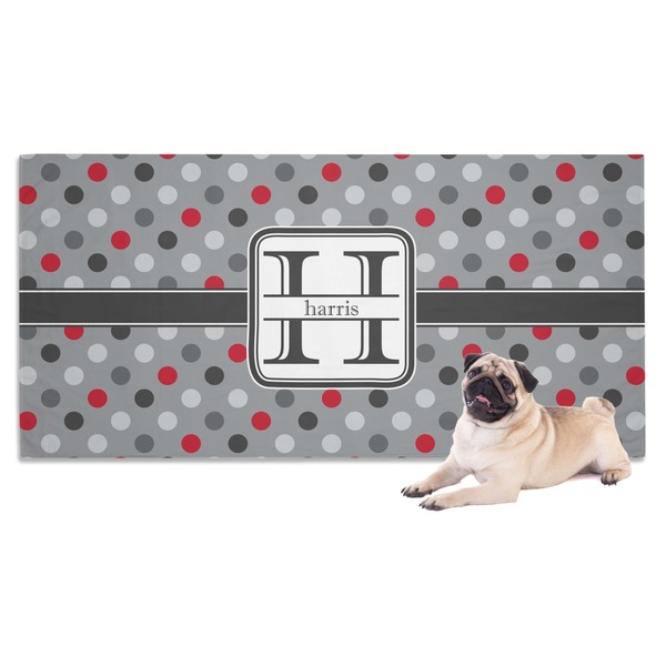 Custom Red & Gray Polka Dots Dog Towel (Personalized)