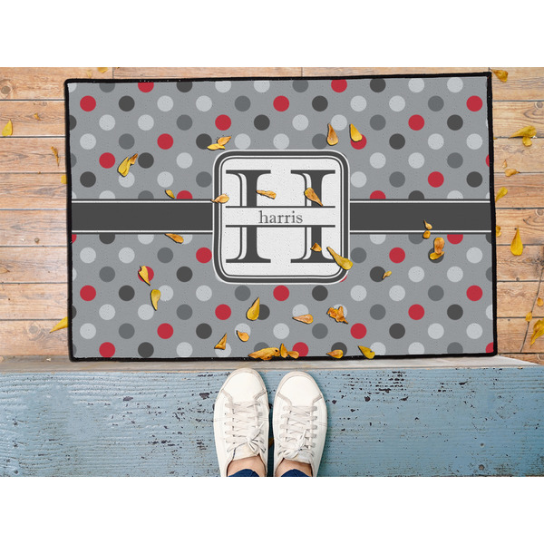Red & Gray Polka Dots Door Mat - LIFESTYLE (Med)