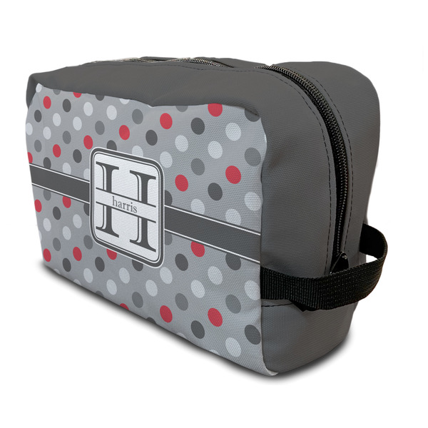 Custom Red & Gray Polka Dots Toiletry Bag / Dopp Kit (Personalized)