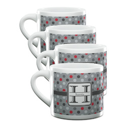 Red & Gray Polka Dots Double Shot Espresso Cups - Set of 4 (Personalized)