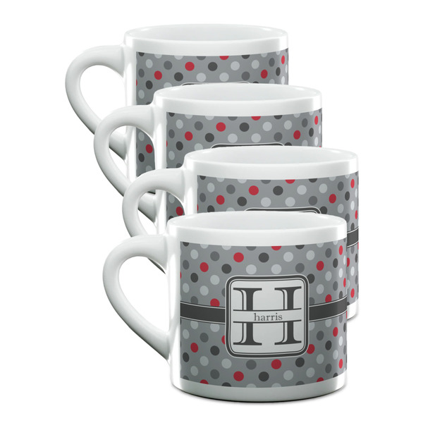 Custom Red & Gray Polka Dots Double Shot Espresso Cups - Set of 4 (Personalized)