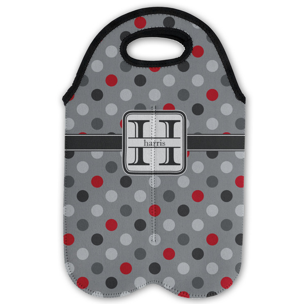Red & Gray Polka Dots Double Wine Tote - Flat (new)