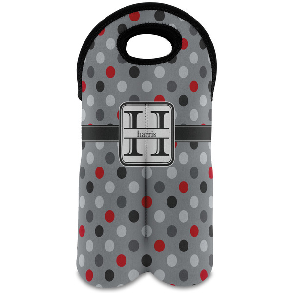 Custom Red & Gray Polka Dots Wine Tote Bag (2 Bottles) (Personalized)