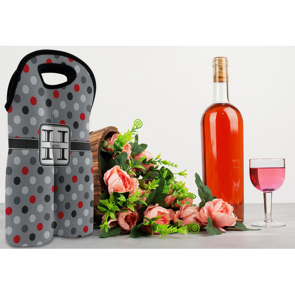 Red & Gray Polka Dots Double Wine Tote - LIFESTYLE (new)