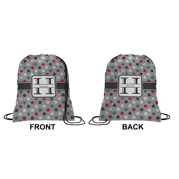 Red & Gray Polka Dots Drawstring Backpack Front & Back Small