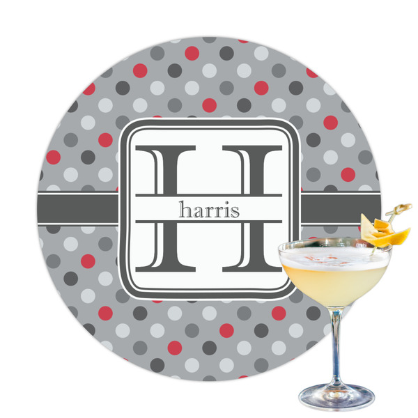 Custom Red & Gray Polka Dots Printed Drink Topper (Personalized)
