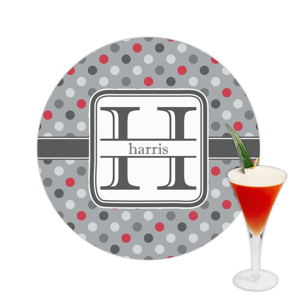 Custom Red & Gray Polka Dots Printed Drink Topper -  2.5" (Personalized)
