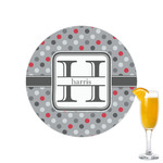 Red & Gray Polka Dots Printed Drink Topper - 2.15" (Personalized)