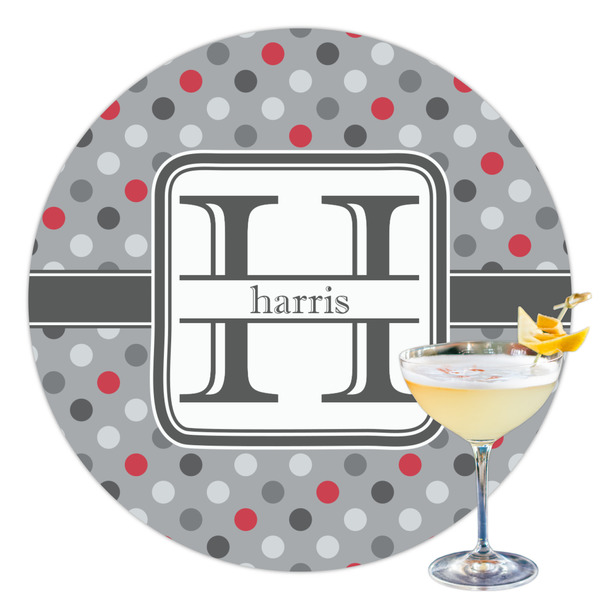 Custom Red & Gray Polka Dots Printed Drink Topper - 3.5" (Personalized)