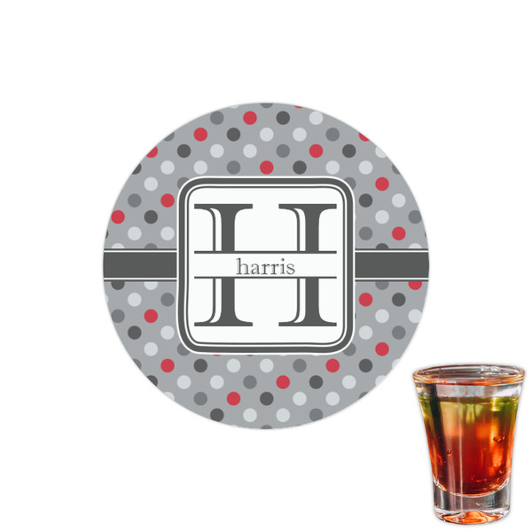 Custom Red & Gray Polka Dots Printed Drink Topper - 1.5" (Personalized)