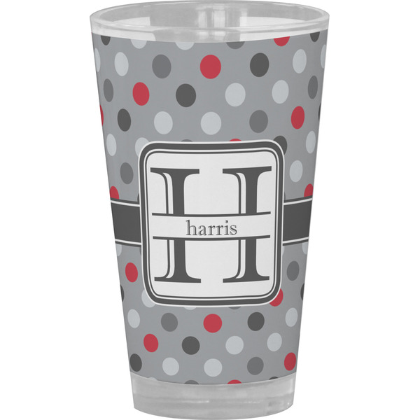 Custom Red & Gray Polka Dots Pint Glass - Full Color (Personalized)