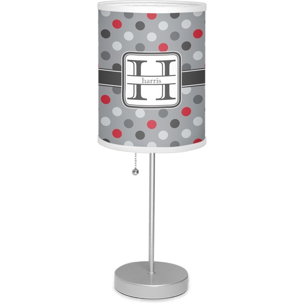 Custom Red & Gray Polka Dots Lamp with Drum Shade (Personalized)