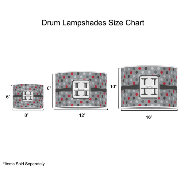 Red & Gray Polka Dots Drum Lampshades - Sizing Chart