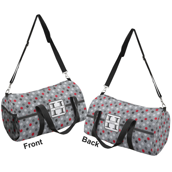 Red & Gray Polka Dots Duffle bag large front and back sides
