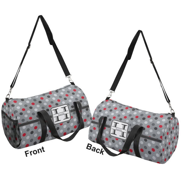 Red & Gray Polka Dots Duffle bag small front and back sides