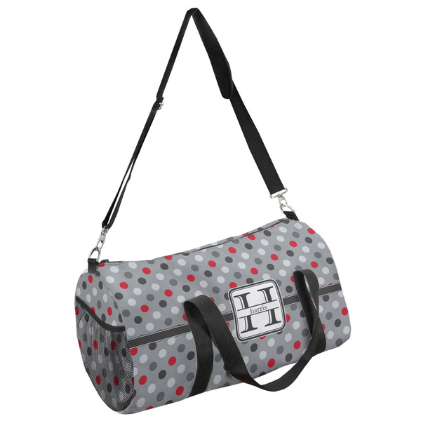 Custom Red & Gray Polka Dots Duffel Bag (Personalized)