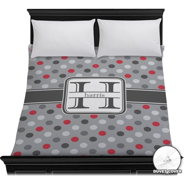 Custom Red & Gray Polka Dots Duvet Cover - Full / Queen (Personalized)