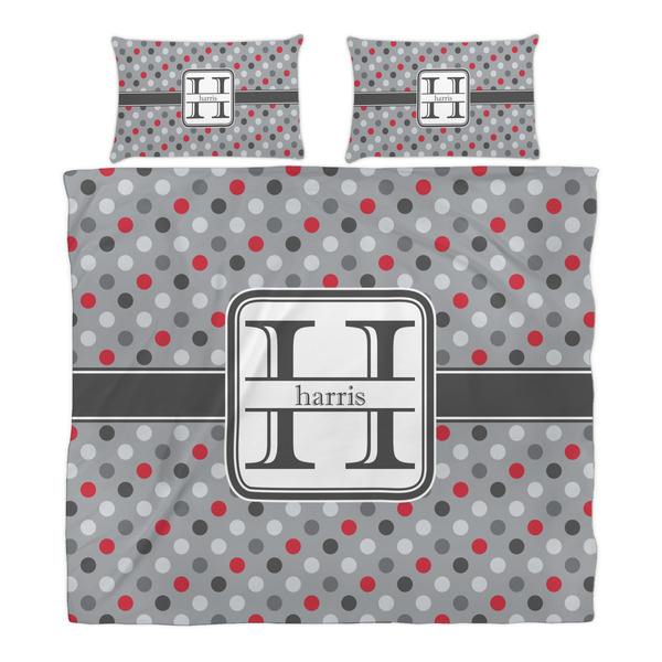 Red & Gray Polka Dots Duvet Cover Set - King - Alt Approval