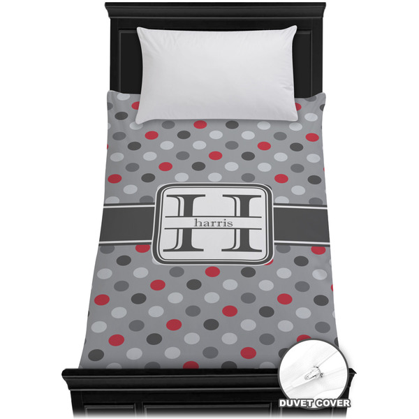 Custom Red & Gray Polka Dots Duvet Cover - Twin XL (Personalized)