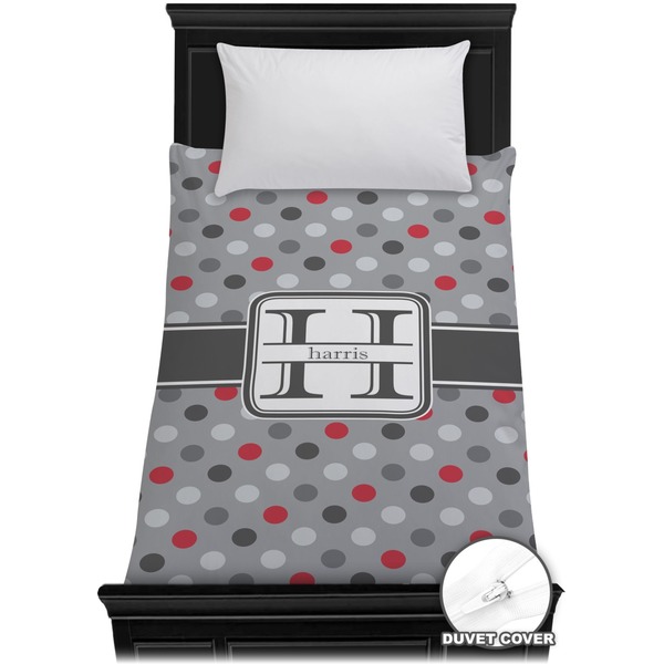 Custom Red & Gray Polka Dots Duvet Cover - Twin (Personalized)